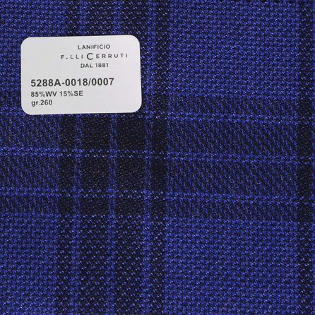 5288a-0017/0007 Cerruti Lanificio - Vải Suit 100% Wool - Xanh Dương Caro